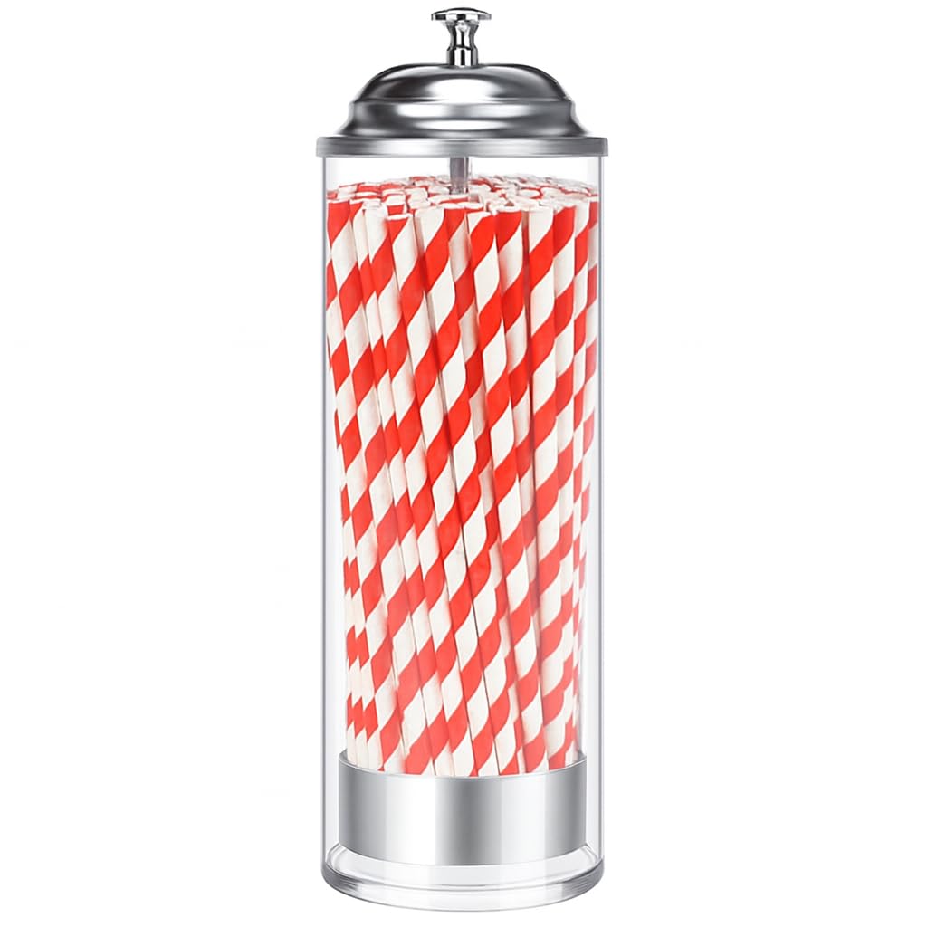 BarBits Plastic Straw Dispenser - Retro Drinking Straws Vintage Container Holder