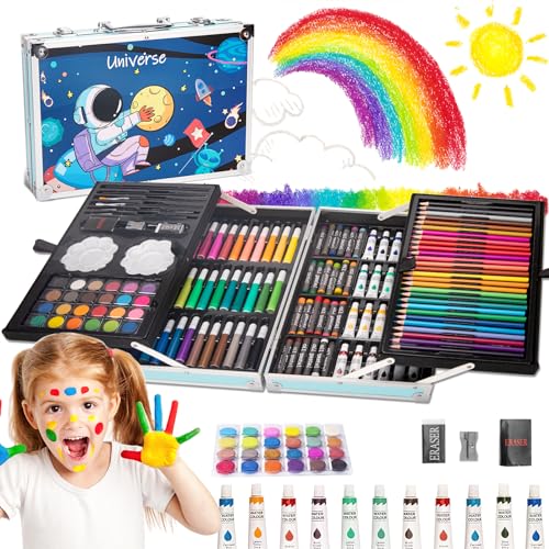 ZZBIFRJ Set de Arte Profesional Plegable de Aluminio, 145 Piezas Kit de Dibujo en Color, Lapices de Colores Profesionale Ideal Regalo para Niños (Astronautas)