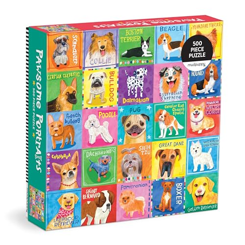 Mudpuppy Pawsome Portraits! – 500 Piece Family Jigsaw Puzzle with Colorful and Fun Illustrations of A Variety of Dogs for Children Ages 8 and Up