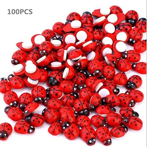 MagiDeal 100pcs Mini Wooden Ladybug with Adhesive Embellishments Painted Flatback Wood Ladybugs for DIY Craft Decoration Scrapbooking by TheBigThumb