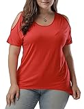 Allegrace Women's Plus Size Scoop Collar Tops Tees Cold Shoulder Casual T Shirts