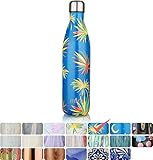MIRA Vacuum Insulated Travel Water Bottle | Leak-proof Double Walled Stainless Steel Cola Shape Sports Water Bottle | No Sweating, Keeps Your Drink Hot & Cold | 25 Oz (750 ml) (Blue Palm)