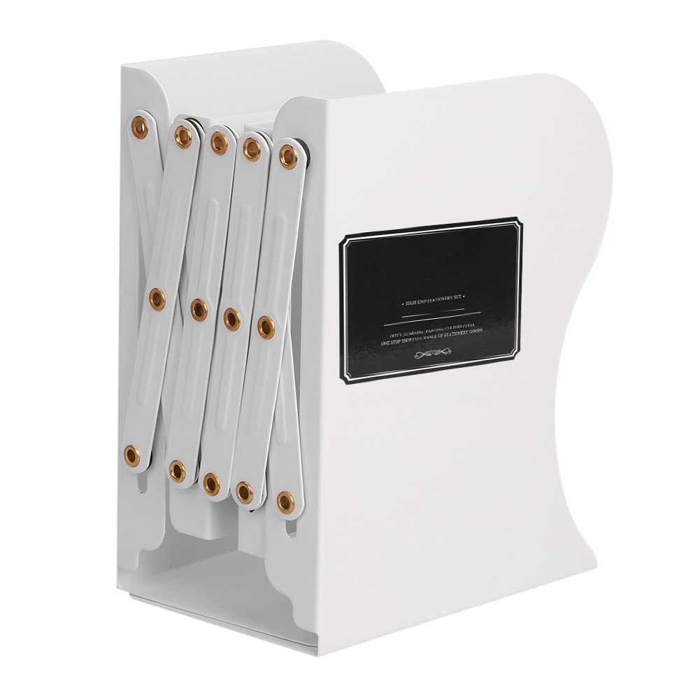 Metal Bookends Expandable Book Stand Holder Non-Slip Desktop Tidy Organiser Hollow Book Shelves Document Dividers 4 Compartments Bookcase for School Library Office