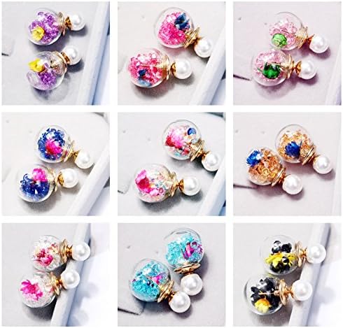 UMEYS Fahion Super Double-sided Beads with Beads Zircon Stud Earrings<9 sets (color-5)>