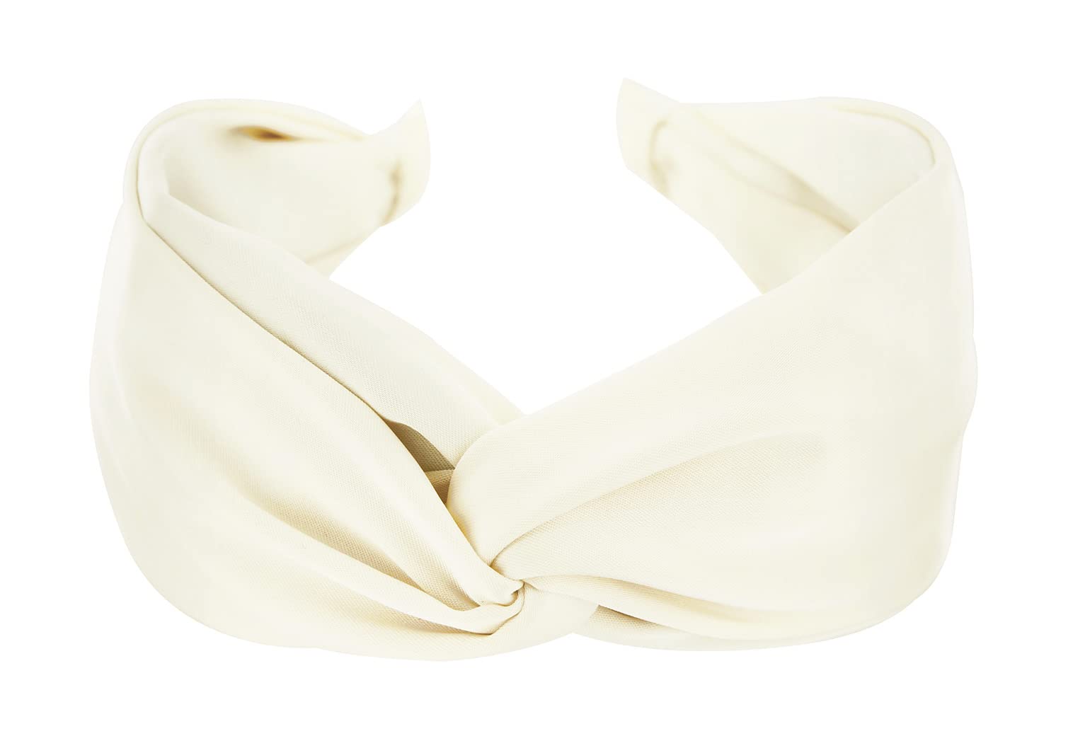 axy Wide Headband with Refined Knot - Satin Covered - Women's Headband Hair Accessories HRD3 (Cream White)