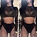 Diamondo Sexy Women Gauze Long Sleeve High Waist Two Piece Bikini Swimwear Swimsuit (Black, Asian S)