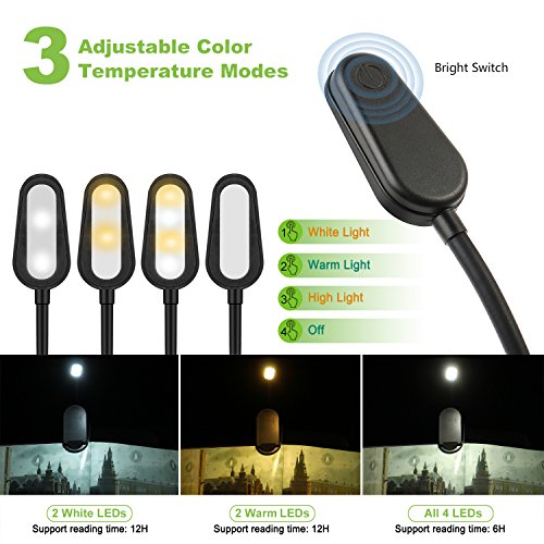 ColorGo Rechargeable Book Light, Easy Clip on LED Night Reading Light for Books in Bed With White and Warm Lamp [Patent Protect] - Thumbnail 2