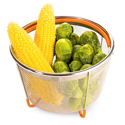 Seyonn Vegetable Steamer Basket, 5 qt, 6 qt or 8 qt, Ideal Instant Pot Steamer Basket Insert for Pressure Cooker, Pan, Crockpot, with Silicone Handle and Legs - Stainless Steel Colander, Strainer