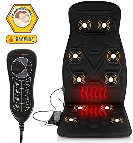 comfitech Heated Car Seat Back Massager Cushion Chair Pad with 10 Vibrating Motors for Office, Auto and Home