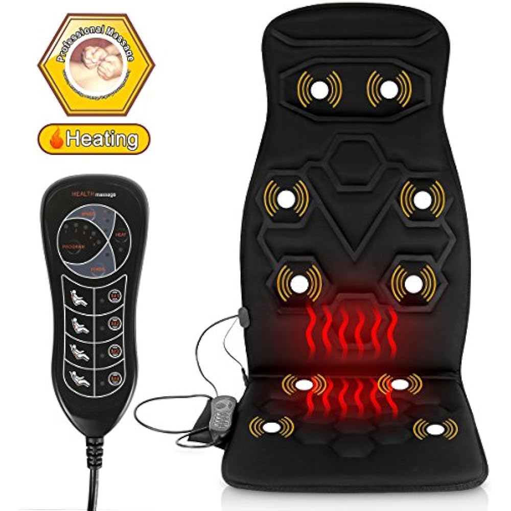 Heated Car Seat Back Massager Cushion Chair Pad With 10 Vibrating