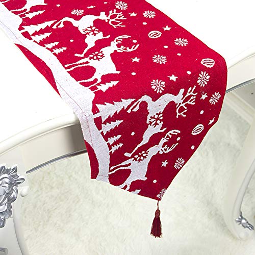 Airoads Christmas Table Runner 12x79 Inch, Linen Decorative Table Cloth with Elk, Christmas Tree, Snowflake for Christmas Holiday Dinner Party Home Decorations