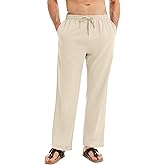 Auxo Men's Casual Linen Pants Elastic Waist Drawstring Beach Summer Pants Lightweight Linen Cotton Trousers
