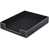 Leather Letter Tray, Office Supplies Desk Organizer for Mail Paper Files Magazines Jewelry Cosmetics,Luxury Letter Holder&Multipurpos Stackable Office Desktop Storage Box ,Black