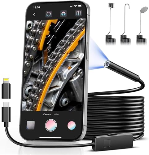 Cámara endoscópica, boroscopio HD de 1920P con 8 luces LED ajustables, cámara de inspección con cable de serpiente semirrígido de 16,5 pies a prueba de agua IP67 para iPhone, iPad y teléfonos Android