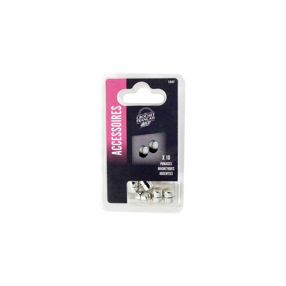 LE CROCHET FRANCAIS 3170160012476 Magnetic Pins Silver Pack of 10, Grey, Diameter 5.5/32 x 58 mm