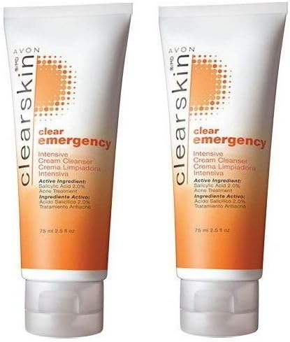 2 x AVON Clearskin Clear Emergency Intensive Cream Cleanser 75ml 2% salicylic acid oil free