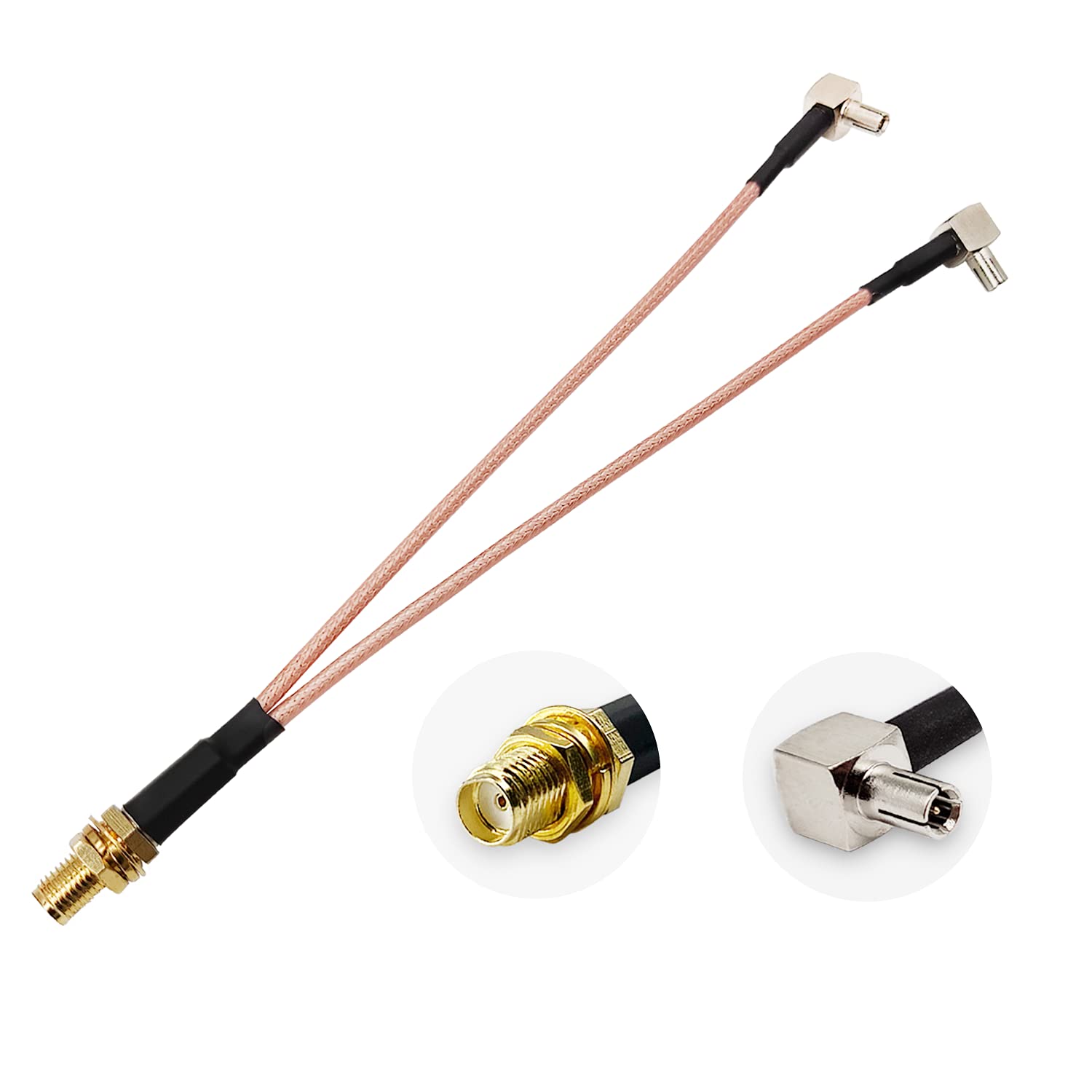 Vecys SMA-TS9 Splitter Cable SMA Female to Dual TS9 Male Right Angle 90 Degree Cable Pigtail Y Type RG316 15CM/6IN for 2G 3G 4G 2 Pcs