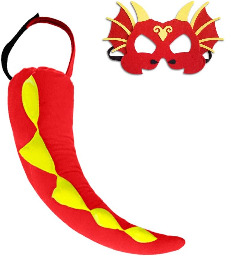 iROLEWIN Kids Dinosaur-Tail-Costume and Dragon Mask Fancy Dress for Birthday Party Favors