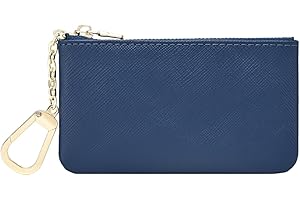 Masien Rauder Luxury Zip Key Chain Pouch | Mini Coin Purse Wallet Card Holder with Clasp | for Men Women (Navy - Saffiano Leather)