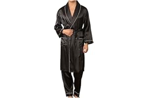 Men's Satin Robe with Long Pants Comfy Bathrobes Long Sleeve Sleepwear Casual Loungewear Set with Pockets