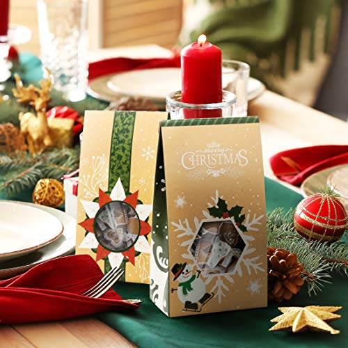 Cookie Bags For Gift Giving - Set of 12 Christmas Treat Boxes - Food Bags For Gifts - 2 Unique Decorative Treat Bags - Easy Assemble Cookie Containers - Premium Candy Boxes Packaging