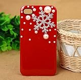 3D Crystal Christmas Snow Snowflake Hard Back Case Cover Pearls for iPhone 4/4s