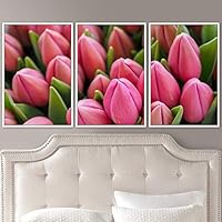 3 Piece Framed Canvas Wall Art Pink Cluster Flowers and Colorful Bouquet Canvas Prints Home Artwork Decoration for Living Room,Bedroom - 16
