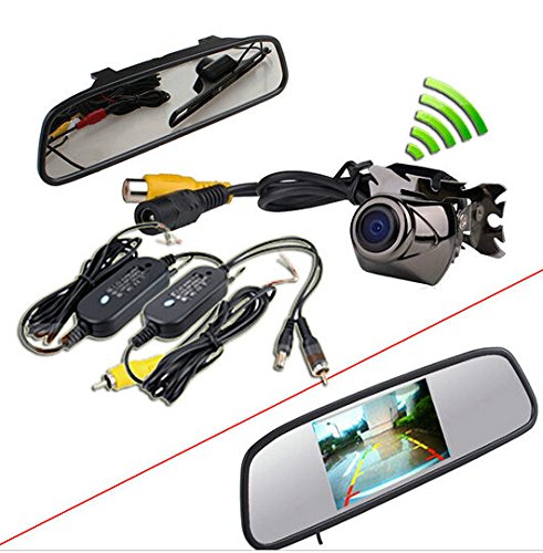 BW® 4.3" Car TFT LCD Monitor Mirror+Wireless Reverse Parking Backup CCD Camera Waterproof Backup Kit