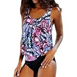 Mandystore Women Bandeau Bikini Top Plus Size Printed Tankini Swimwear Swimsuit Bathing Suit for Women (XXL, Purple)
