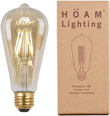 Edison Bulb from HOAM Lighting, Dimmable LED Filament, Antique Style, 8W LED 75W Incandescent Equivalent 2700K Warm Amber Color Temperature, ST18 ST64, E26 E27 Screw Cap, 120V