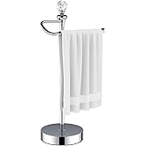 ROLABAM Heavy Weighted Towel Holder (with Crystal Ball) Standing Towel Holder - Total Height 15.7'' for Kitchen, Bathroom, Vanity - Classic Decorative Metal Hand Towel Stand, Polished Chrome