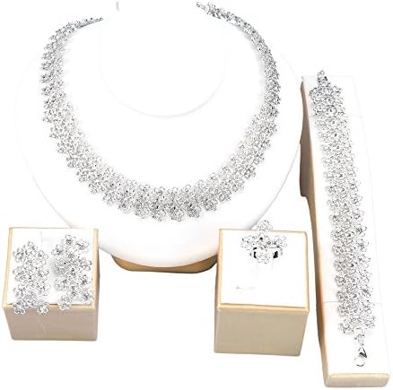 18K Gold/Silver Plated Rhinestones (Artificial) Africa Style Belt Shape Women Stylish Jewellery Set Four Pieces Necklace Earrings Ring Bracelet
