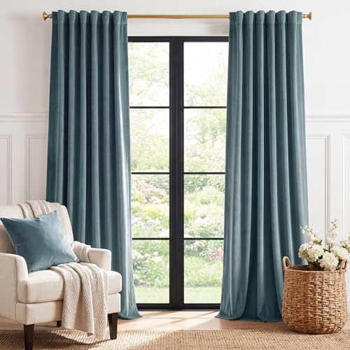 StangH Dark Slate Velvet Curtains Ideal Room Darkening Drapes for Bedroom, Living Room & Home Theater, Thermal Insulated Window Treatment with Rod Pocket & Back Tab Design, 52x108 Inches, 2 Panels.