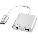 AGVEE USB-C to 3.5mm Headphone Adapter, Type-C Aux Jack Earbuds Splitter, USBC Audio TRRS Mic Earphones Dongle, PD 30W Chargi
