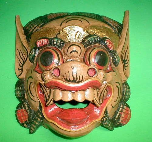 Bali Hindu Raksaksa Mask Gargoyle Demon Hand Carved Small 8.5x8 inch Brown RED Black OR White
