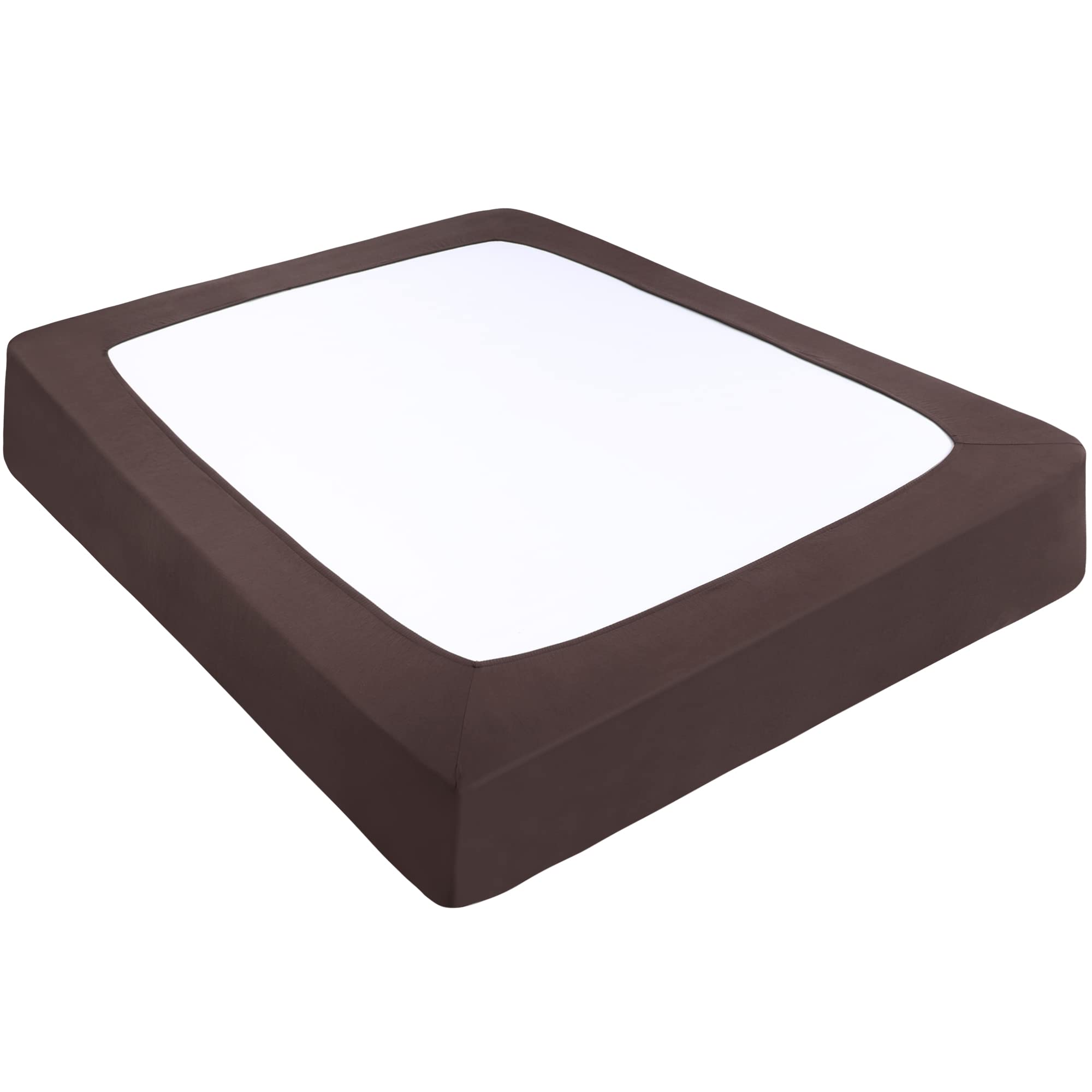 PiccoCasa Box Spring Cover Stretchy Fabric Wrap Around 4 Sides Bed Skirt Wrinkle Free for Home, Elastic Mattress Cover Fits Mattress up to 14" Brown Super King