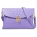 BMC Womens Lavender Purple Faux Crocodile Skin Textured PU Leather Envelope Flap Fashion Clutch Handbag