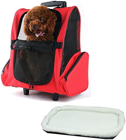 JANMO Pet Carrier Backpack Airline Approved for Medium Big and Large Dog with Wheels And Soft Mat (Red)