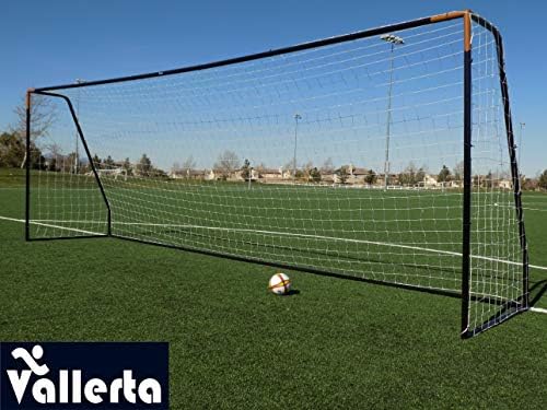 Vallerta® Premier Regulation Size Soccer Goals w/Weatherproof 4mm Net. 50MM Diameter Black Powder Coated/Corrosion Resistant Frame. Proffessional Practice Aid. ONE Year Warranty!