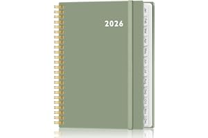 HEVEBOIK 2026 Planner - Weekly and Monthly Calendar Planner from Jan 2026 - Dec 2026, Planner 2026 Spiral Bound with 12 Monthly Tabs, Inner Pocket, Perfect for School Office Supplies, 6.4" x 8.5", Green-C