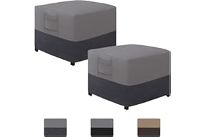 Easy-Going Outdoor Ottoman Cover, Waterproof Patio Ottoman Cover, Heavy Duty Outdoor Furniture Cover with Padded Handles (2 Pack-25"x25"x17", Gray/Dark Gray)