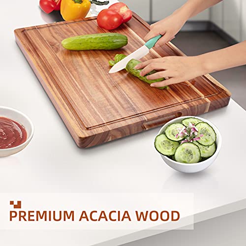 Garvee 61 x 45 cm Grande Tábua de Corte, Tábua de Madeira Acácia Utilizável Dos Dois Lados, Espessura de 3,8 cm, para Corte de Carnes, Legumes e Frutas, Marrom