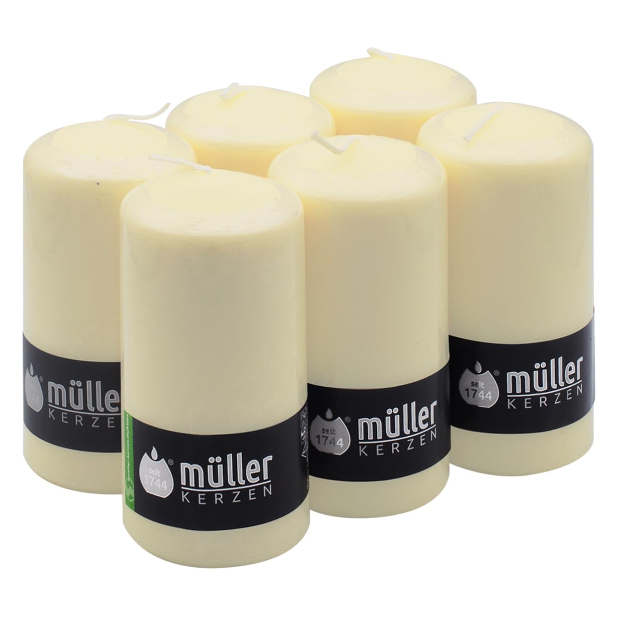 Müller Tall Pillar Candles - Set of 6 Unscented Ivory Pillars in Bulk - 6,8 x 13,5 Cm - 40 Hours Long Lasting Decor Candles - Non Drip Wax - Smokeless Wick - RAL Quality - Made in Germany