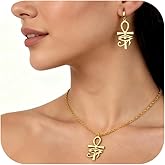 VIEKYBUTTY Ankh Cross Jewelry Set for Women Eye of Horus Dangle Earrings Necklace Stainless Steel Ancient Egyptian Drop Jewelry Set Protection Religious Gift