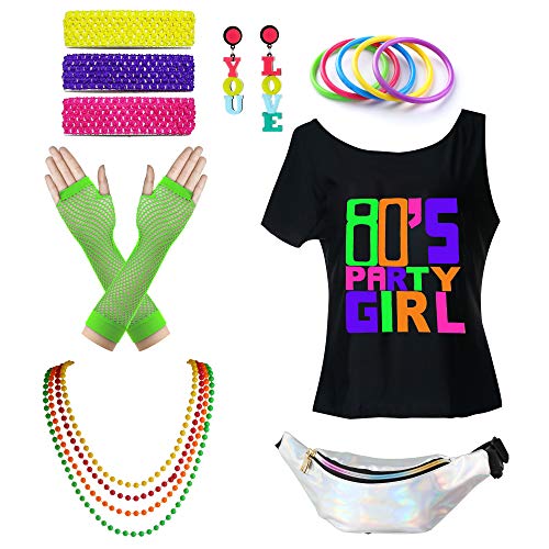 Womens 1980s Accessories I Love The 80's T-Shirt Outfit with Neon Fanny Packs (Party Girls, 2) - Thumbnail 7
