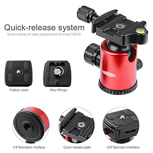 Rangers Aluminium Heavy Duty Ball Head 360 degree with 1/4" Quick Release Plate for DSLR Camera Camcorders Red - Thumbnail 3