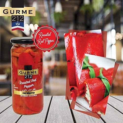 Gurme212 Fire Roasted Red Peppers, 17oz Jar, No Preservatives