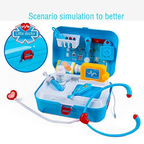 Putars Doctor Kit for Kids, 17Pcs Pretend Medical Doctor Medical Playset with Electronic Stethoscope, Medical Kits Gift, Educational Doctor Toys for Toddler Boys Girls Playhouse Backpack Box(Blue)