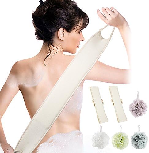 Srotek 2-Pack Exfoliating Loofah Back Body Scrubber,With 4 Pack Mesh Pouf Bath Sponge For Shower Men And Women