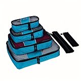 Forlina 6pc Set Packing Cubes Travel Luggage Organizer - Bonus Laundry Bag & Shoe Bag Included